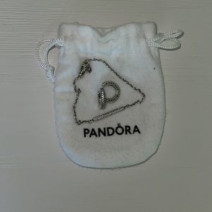 Pandora matching bracelet and earrings- sterling silver with diamonds
